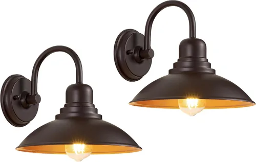 Vista 11 de Luz de Granero de Cuello de Ganso de Bronce Rústica Estilo Granja, Iluminación de Tocador de Cabaña Interior con Casquillo Base E26, Aplique