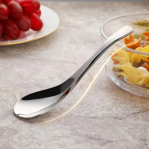 Vista 4 de AOOSY - 6 cucharas de acero inoxidable, 2 cucharas pequeñas ranuradas, pesadas, modernas, elegantes, gruesas, de mango corto, 304 cucharas de acero