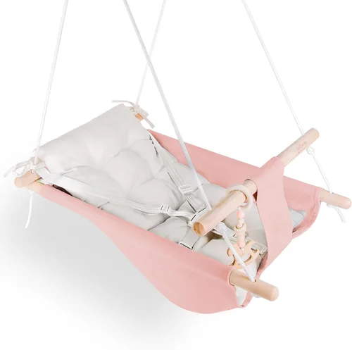 Vista 9 de Columpio para bebé interior y exterior, hamaca de lona para bebé a niño pequeño con asiento cómodo, juguete de madera Macaroon, arnés ajustable de 5