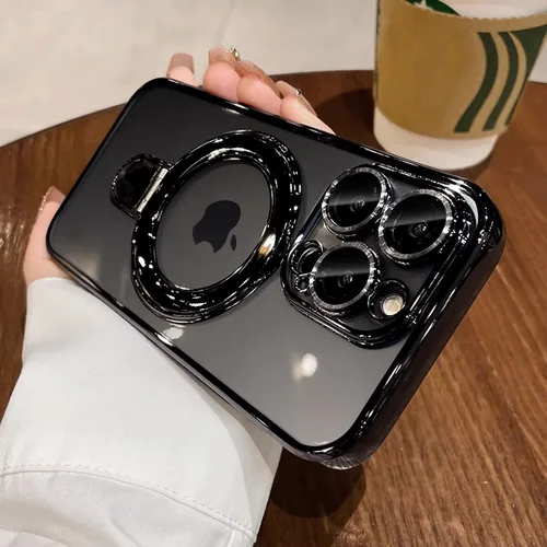 Vista 2 de Funda magnética para iPhone 14 Pro con soporte invisible, protector de lente de cámara integrado, a prueba de golpes