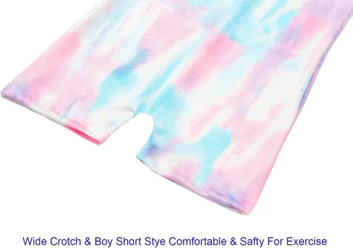 Vista 4 de Domusgo - Leotardos de gimnasia para niñas, brillantes de una sola pieza, con pantalones cortos