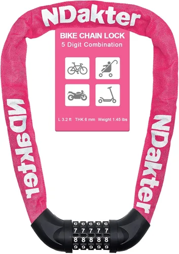 Vista 19 de NDakter Cerradura de cadena para bicicleta, combinación de 5 dígitos, resistente, antirrobo, cerradura de bicicleta de seguridad
