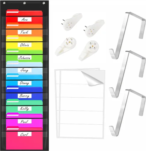 Vista 10 de Tabla de bolsillo de almacenamiento, carpeta de organización de archivos de pared resistente con 5 bolsillos transparentes para archivos, 5