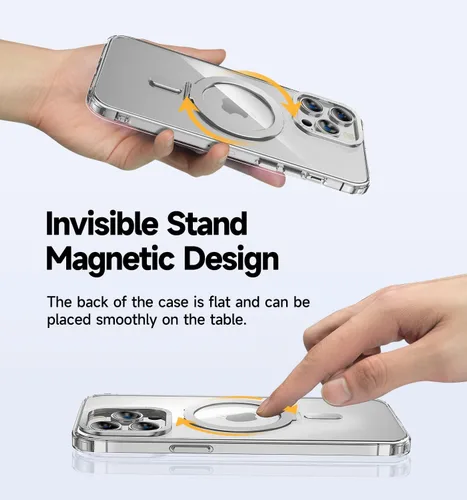 Vista 5 de MAGIC JOHN Funda magnética para iPhone 14 Pro [compatible con Magsafe] [con soporte mental magnético giratorio de 360°]