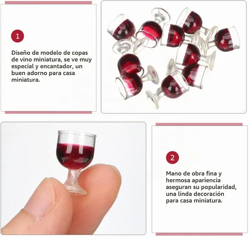 Vista 5 de NUOBESTY 10 copas de vino 1: 12 copas de cóctel para casa de muñecas, mini copas de vino tinto para decoración de casa de muñecas, accesorios