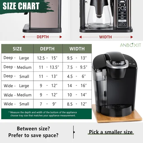 Vista 6 de ANBOXIT Deslizador de electrodomésticos, profundo, medio y profundo, pequeño, bandeja deslizante de bambú para cafetera, bandeja enrollable