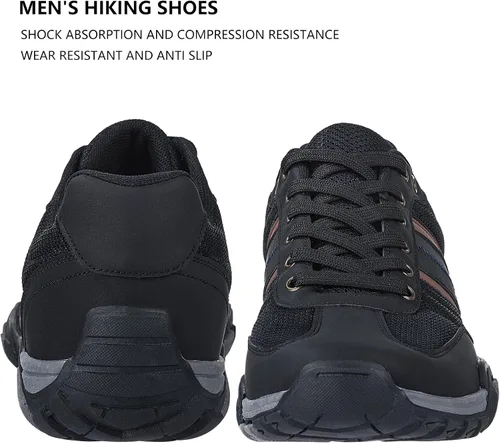 Vista 6 de FINURO Zapatos de senderismo antideslizantes para hombre, cómodos zapatos de senderismo bajos para caminar al aire libre, zapatos de trabajo