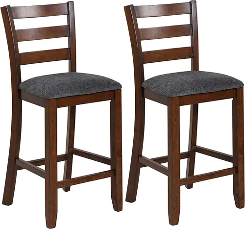 Vista 13 de NAFORT Juego de 2 taburetes de bar de altura de mostrador, sillas de comedor altas de madera maciza de 25.5 pulgadas con cojín, taburetes