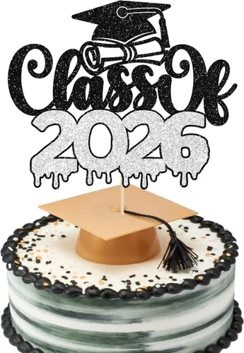 Vista 18 de 1 pieza de decoración para tartas con tapa de graduación con purpurina para la clase de 2026, decoración de pastel de graduación para graduación