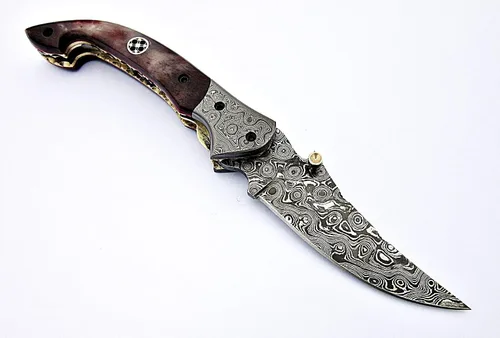 Vista 4 de FZ 01 Cuchillo de bolsillo de Damasco hecho a mano para hombres Cuchillo plegable con bloqueo de forro Cuchillo de bushcraft para pesca Camping