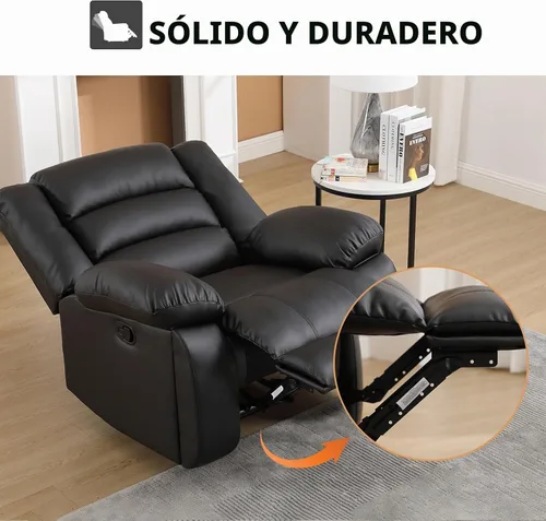 Vista 5 de EBELLO Silla reclinable manual de piel sintética, sofá reclinable individual con 2 portavasos ocultos, apoyabrazos y respaldo acolchado para sala