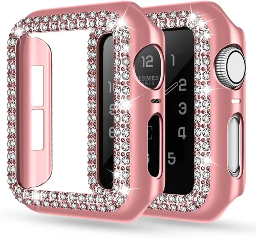 Vista 18 de Adepoy - Funda Compatible para Apple Watch de 1.496 Pulgadas Serie 3/2/1, con Brillantes, Funda Protectora con Marco de Pantalla para Mujer, Niña