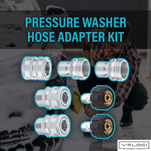 Vista 2 de MTM Hydro Kit adaptador de manguera de 7 piezas para lavadora a presión de acero inoxidable para uso con cañones de espuma, lavadoras a presión