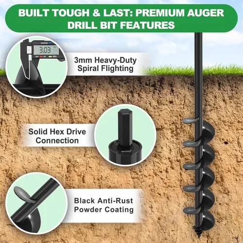 Vista 3 de SELEWARE Auger Drill Bit for Planting 4x32 Garden Auger for 3/8" Hex Drive Black