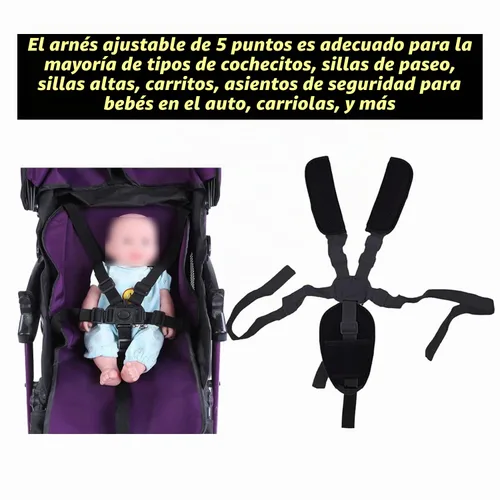 Vista 6 de Cinturón de seguridad universal 4 en 1 de 5 puntos para bebé, correa de seguridad ajustable para bebé, almohadillas de hombro para cinturones