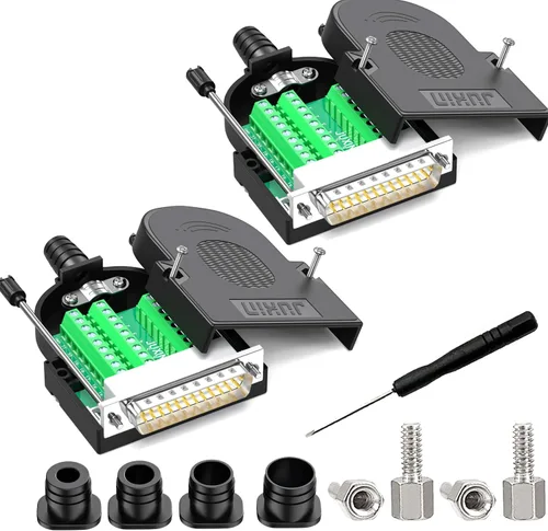 Vista 9 de Paquete de 2 placas de conexión macho DB25, adaptador de terminal D-Sub de 25 pines sin soldadura con terminales de tornillo, módulo de conector