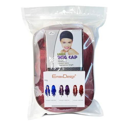 Vista 4 de EmaxDesign Pelucas de cosplay de 32 pulgadas para mujer con gorra de peluca y peine (rojo oscuro)