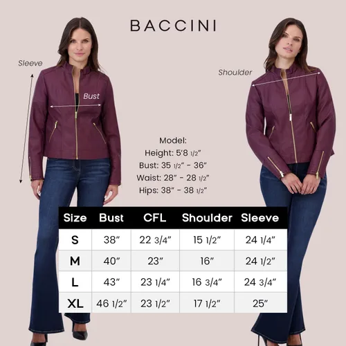 Vista 5 de Baccini Chaqueta de piel sintética para mujer, chaqueta de motocicleta con cremallera para mujer