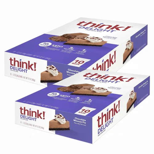 Vista 9 de think! Delight Barras de proteínas, bajas en carbohidratos, sin gluten, pastel de mousse de chocolate, 10 unidades (el embalaje puede variar)
