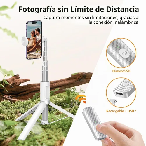 Vista 4 de ATUMTEK Trípode selfie stick de 62 pulgadas, trípode extensible de aluminio con control remoto Bluetooth recargable, compatible con teléfonos