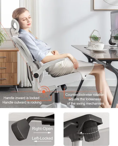 Vista 5 de Office Chair Mesh Desk Chair,Ergonomic High Back Gaming Wheelchair with Wheels and Adjustable Headrest,Comfortable Folding Armrests for