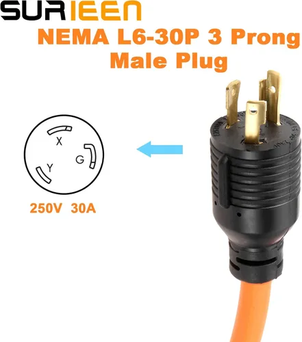 Vista 3 de NEMA L6-30P a 6-50R Generador a Soldador Adaptador Enchufe 1.5FT