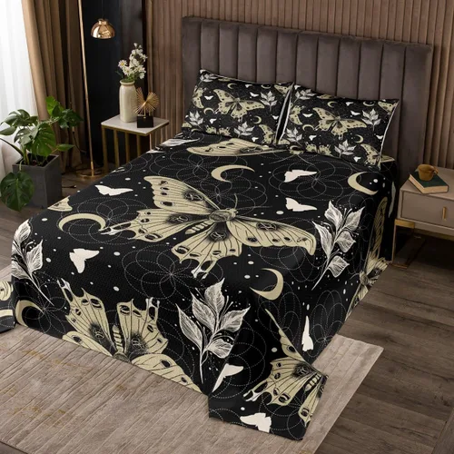Vista 7 de Erosebridal Gothic Skull Coverlet Set, Mandala Flowers Hippie Butterfly Bedspread Sets for Girls Boys Kids Trippy Skull Death Skeleton Quilt Set