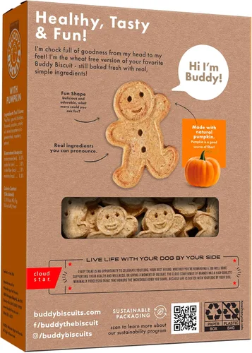 Vista 2 de Buddy Biscuits Golosinas crujientes para perros de Halloween sin trigo con calabaza, caja de 14 onzas