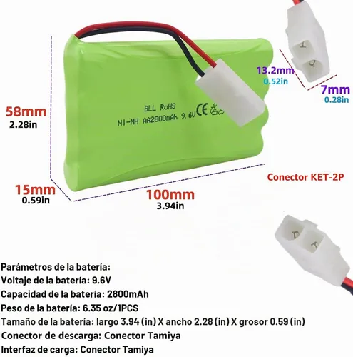 Vista 2 de AA 9.6V 2800mAh Batería recargable con enchufe Tamiya y cable de carga USB adecuado para coches de juguete RC, camiones, tanques, vehículos