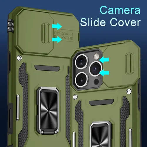 Vista 378 de DEERLAMN Funda para iPhone Xs Max con funda deslizante para cámara + protector de pantalla, soporte giratorio de anillo de grado militar a prueba