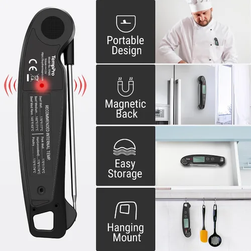Vista 7 de ThermoPro TP605 Termómetro Digital de Lectura Instantánea para Carne para Cocinar, Termómetro de Alimentos Impermeable con Retroiluminación