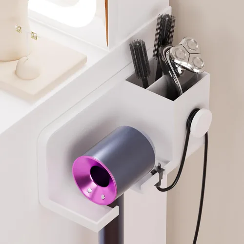 Vista 7 de Anwick - Tocador de maquillaje, escritorio de tocador de moda con espejo y luces, tocador de maquillaje con cajones y estantes, tocador blanco