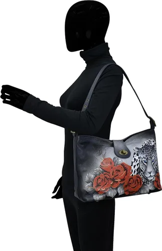 Vista 3 de Anna by Anuschka Women's Hand-Painted Genuine Leather Studded Side Hobo