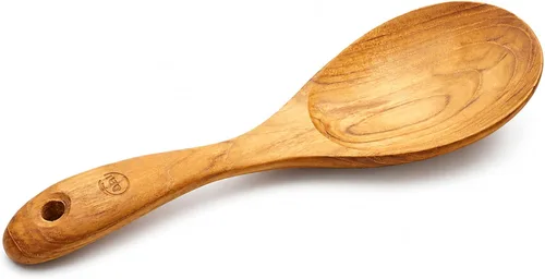 Vista 8 de FAAY Cucharas de cocina y ensalada de teca tailandesa (paquete de 2), 9.5 pulgadas, hechas a mano en Tailandia, acabado de aceite de coco natural