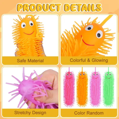Vista 3 de NUOBESTY 4 piezas de juguetes de oruga brillantes, gusanos acolchados luminosos para aliviar el estrés para recuerdos de fiesta, cumpleaños, juego