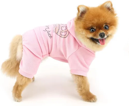 Vista 3 de Ropa para perritas para perros pequeños, conjuntos lindos para perritos, corona de diamantes de imitación elástica, pijamas suaves de terciopelo