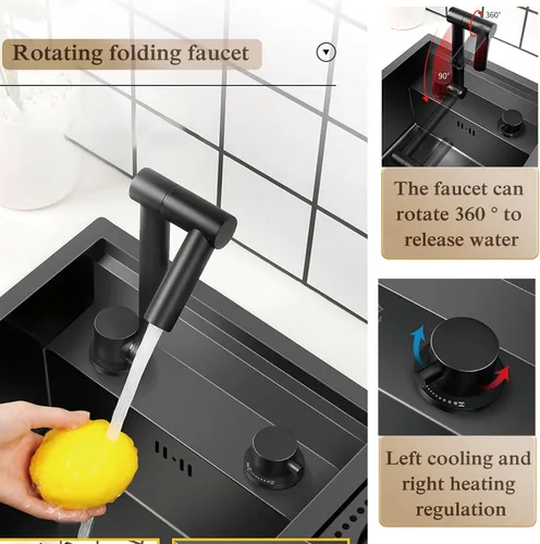 Vista 4 de Topmount - Fregadero de barra de acero inoxidable de 21.6 x 17.7 pulgadas, fregadero de cocina con lavadora de taza de presión y grifo plegable