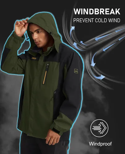 Vista 5 de MAGCOMSEN Chaqueta impermeable con capucha para hombre, resistente al viento, cortavientos, 5 bolsillos para senderismo, pesca, correr