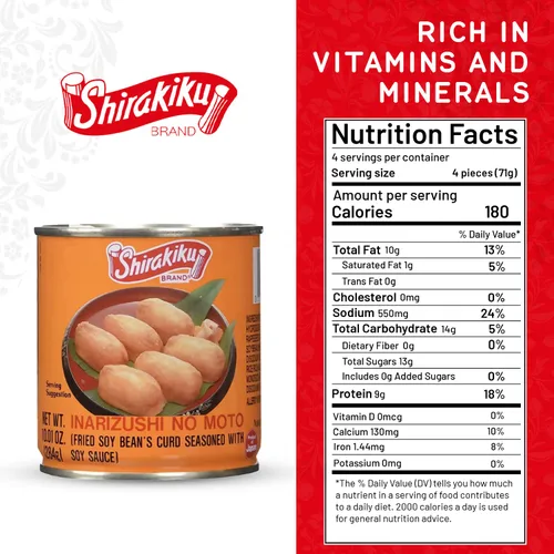 Vista 2 de Shirakiku Inarizushi No Moto - Cuajada de soja frita sazonada japonesa Cuajada de frijoles fritos, aceite vegetal hidrogenado, trigo y soja
