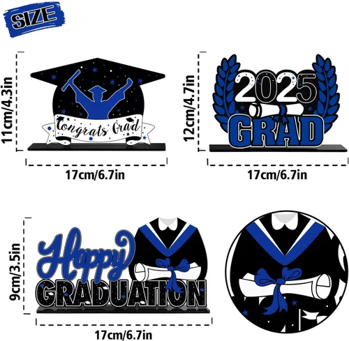 Vista 2 de LINGTEER Decoraciones de fiesta de graduación de clase 2026 – 3 piezas de felicitaciones de graduación 2026 de acrílico para centros de mesa de Azul