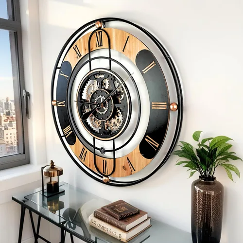 Vista 2 de ImprovingLife The Gears Clock - Reloj de pared con engranaje móvil real de 36 pulgadas, línea Suiza (negro, 36 pulgadas (35.4 in)