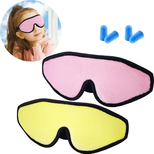 Vista 12 de 2 Piezas Máscara de Dormir 3D para Niños de Espuma Viscoelástica Contorneada para los Ojos, Cubierta de Ojos para Dormir de Viaje con Correa