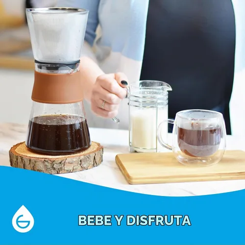 Vista 7 de GROSCHE Amsterdam - Cafetera de vidrio para verter – cafetera manual de una sola taza con parte superior de vidrio extraíble y filtro permanente