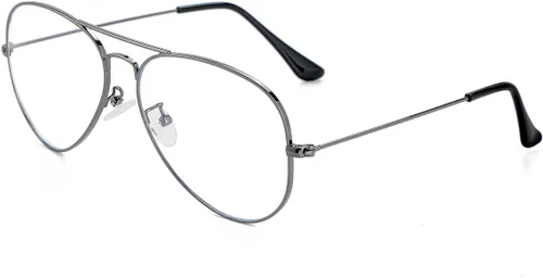 Vista 7 de JOVAKIT Lentes de aviador transparentes para mujeres y hombres, lentes sin receta, lentes de bloqueo de luz azul, marco de metal