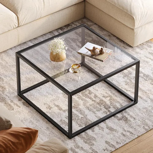 Vista 2 de Mesa de café de vidrio SAYGOER Mesas de café pequeñas cuadradas para sala de estar, mesa de centro moderna de 26.7 pulgadas para oficina