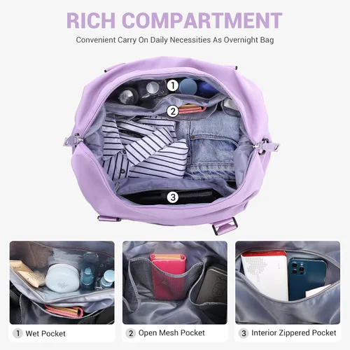 Vista 18 de LOVEVOOK Bolsa de fin de semana para mujer, bonita bolsa de viaje para gimnasio, bolsa de viaje con bolsa de artículos de tocador, bolsa