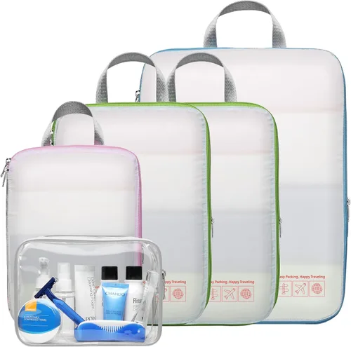 Vista 30 de Cambond - Cubos de compresión para viajes de mujer - Bolsas de viaje expandibles, organizadores de equipaje, esenciales de viaje, cubos de 01 Sandía