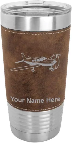Vista 10 de LaserGram Vaso aislado al vacío de 20 onzas, avión de ala baja, grabado personalizado incluido (piel sintética, estilo béisbol)