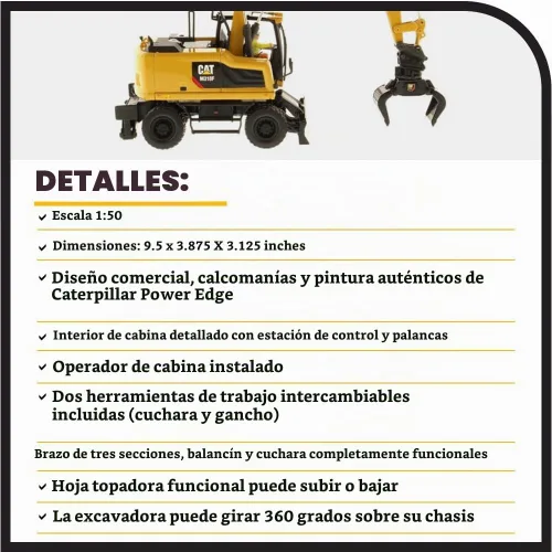 Vista 4 de Excavadora con ruedas Caterpillar M318F 1:50 - Serie High Line de Diecast Masters - 85508