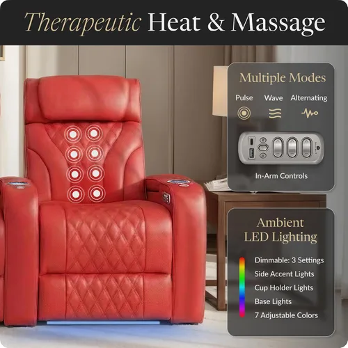 Vista 5 de Seatcraft Luminis LT - Asiento de cine en casa, reclinable, color rojo